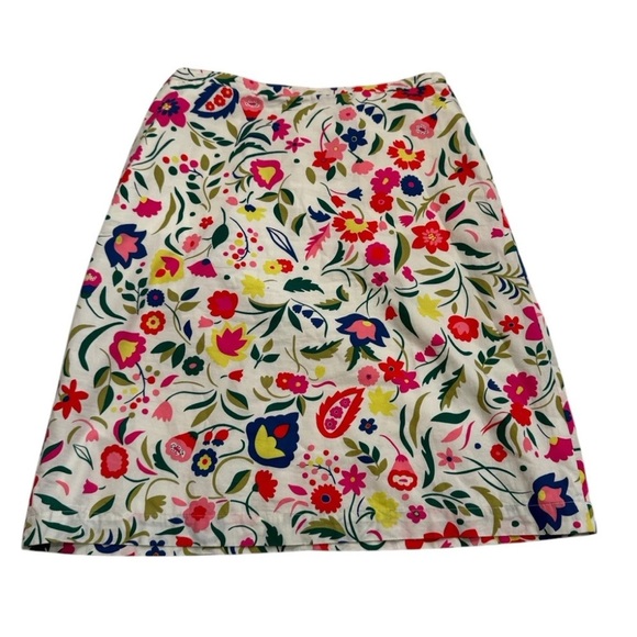 Boden A-Line White Pink Red Green Midi Floral Skirt Sz 10L Bright Whimsical Boho - Picture 2 of 6